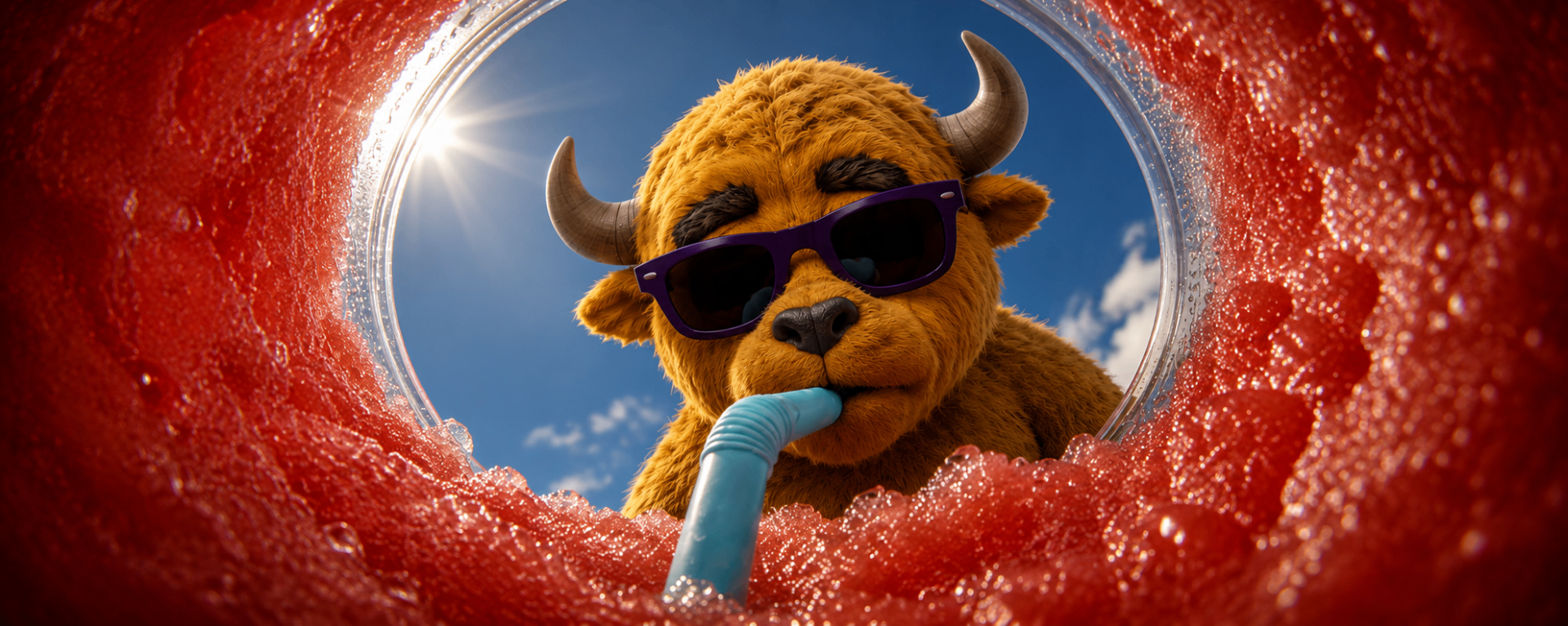 Mumpsy sipping a giant slurpee